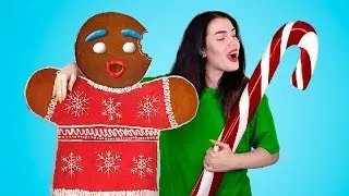 Huge and miniature New Year's sweets! Gingerbread man and lollipop!