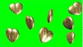 GREEN SCREEN GOLDEN SPINNING HEARTS GOLD