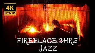 🔥FIREPLACE 4K (3 HOURS). Burning Fireplace & Jazz Music🔥 4K UHD Romantic piano tunes.