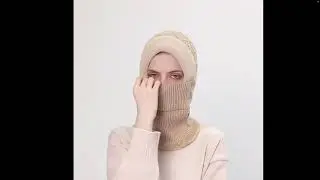 Women One-piece Hat Scarf Warm Knitted Hat Plus Velvet Overhead Cap