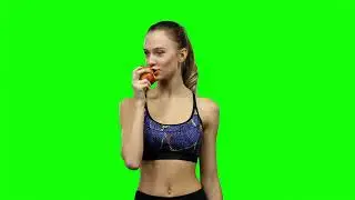 Girl Athlete with Apple  Green Screen Video Effect | No Copyright Stock Video