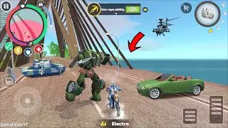 Rope Hero Vice Town - (Rope Hero Drive Skull Bike on Bridge) - Police Car Robot Follow Rope Hero