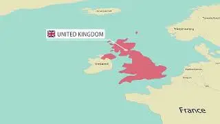 Animated map of United Kingdom UK with borders and flag