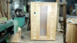 Двухместная прямоугольная кедровая ИК-сауна с матовым стеклом и поднятыми фронтальными нагревателями