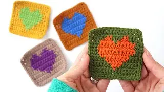 Crochet Easy Heart Square For Blankets And Bags