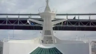 Cruise ship passing under Verrazano-Narrows Bridge