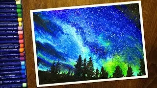Night landscape with Oil Pastel   step by step