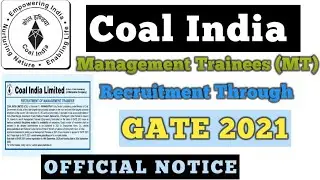 Coal India Management Trainees Recruitment Through GATE 2021 || Coal India Recruitment Via GATE 2021