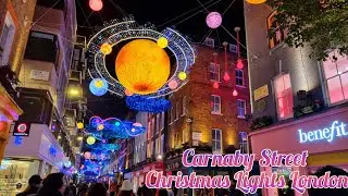 4K | Christmas Lights 2023 | London Saturday Night Walk-Carnaby Street-Soho | Christmas Decorations