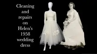 A ballet length 1950’s wedding dress gets cleaned and the headpiece gets new tulle.