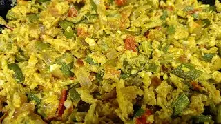 Spicy lady finger with egg indian food