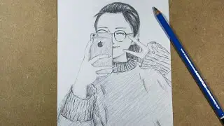 How to draw a cute girl taking a selfie | Pencil