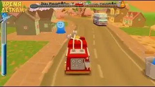 Fire truck cartoon. Adventure little fire. Firefighters extinguish a fire