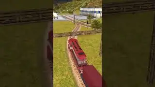 Red train passes over a beautiful bridge #trainsimulatorgame #trainsimgame #traingame