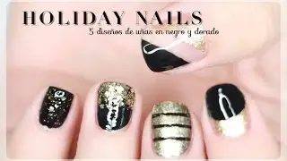 5 DISEÑOS DE UÑAS EN NEGRO Y DORADO