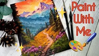 Peach Sunset Mountains \ Paint with Me \ Acrylic painting