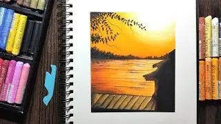 Easy Oil Pastel Drawing For Beginners - Sunset Drawing - Step by Step