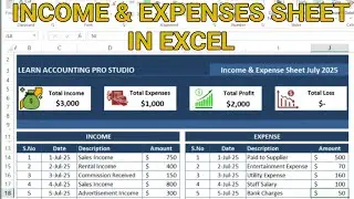 How to Maintain Income & Expenses Sheet with Profit & Loss in Excel l Learn Accounting Pro Studio