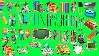 Green Screen School Stationary | Back to School | Green Screen Effects | Free Vector Download
