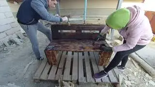 Браширование Скамьи Обжигом и Покрытие Лаком!
