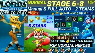 Lords Mobile: Normal 6-8 F2P 3★ EASY WIN! AUTO & Manual Strategy🐊2 TeamS| Not Giving Up Yet 6-8