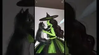 Green Witch and Black Cat Halloween Illustration ✨ Cut Green Witch Art Print for Modern Homes
