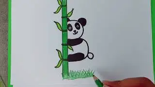 How to Draw Cute Panda holding in Bamboo Tree