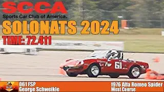 A 1976 Alfa Romeo Spider drives a 72.411 on East Course at SCCA Solonats 2024