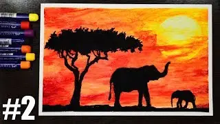Oil Pastel drawing for beginners Sunset