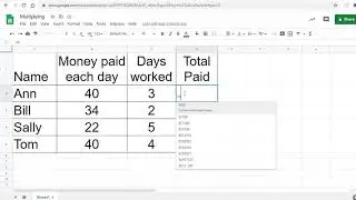Multiplying cells in Google Sheets