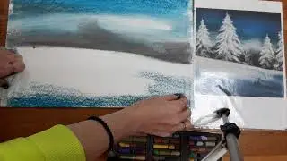 урок "Заснеженные елочки". пастель. Часть 1.