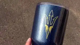 Santa Fe High School Demons - Custom hydro dipped Tumbler - carbon fiber w gold demon decal.