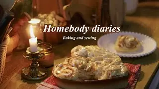 Coziest day of fall Sewing and Baking🍂🧵🥨new sewing project, baking cinnamon roll, homebody diaries