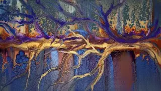 MYTHICAL Golden Tree: Painting Tutorial – Acrylic Painting – Art Demo - Fluid Acrylic| “Golden Tree”
