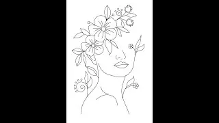 Hermosa Silueta para Bordar, Patron de mujer con flores # 1