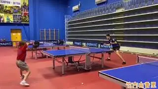 154  Table Tennis Ovcharov shows a high level apt practice with a 10 year old genius elementary scho
