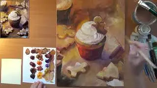 Как нарисовать новогоднее настроение. Новогодний кекс. Новогодний натюрморт. Акрил
