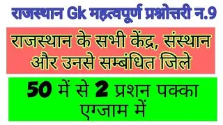 राजस्थान के प्रमुख संस्थान और उनके मुख्यालय कौन, कंहा पर स्थित है? महत्वपूर्ण प्रश्नोत्तरी न 9।।