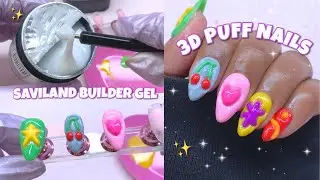 FULL SET OF SHORT ALMOND PUFF NAILS | SAVILAND BUILDER GEL FROM TEMU | 3D NAIL ART