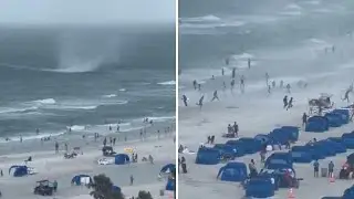 Tromba marina arriva su una spiaggia della Florida: volano oggetti, la gente fugge