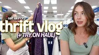 THRIFT WITH ME in SALT LAKE CITY!! (thrift roadtrip pt. 2 🚗) + try on haul | vlog 39