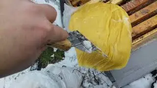 Подкормка пчелосемей снежным февральским утром. Канди как всегда кстати.