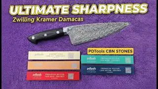 Zwilling Kramer Damascus Chefs Knife Sharpening with PDTools Silver CBN Stones