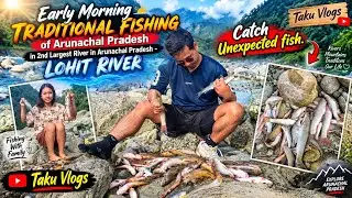 Traditional fishing in Arunachal Pradesh in the early morning with a cast net and catch huge trout.