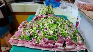 Cooking lechon belly for family dinner. This is so delicious! Crispy skin!