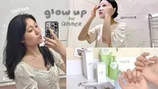 GLOW UP with me 🍒 korean glass skin, pinterest nails & haircut, in-depth makeup tips, selfcare night
