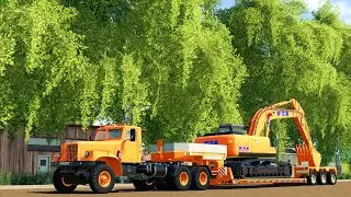 Farming Simulator 2019. Рассвет. Перевозка техники, перевозка песка.