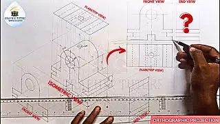 HOW TO DRAW CIRCLE AND SEMICIRCLE OF A CAST IRON BEARING BLOCK IN ORTHOGRAPHIC PROJECTION