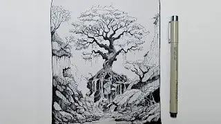 How to Draw a Tree with a waterfall