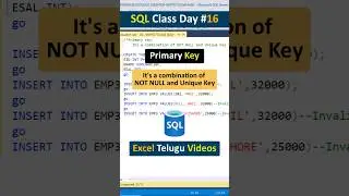 What is Primary Key In SQL | SQL Class Day #16 In Telugu #sql